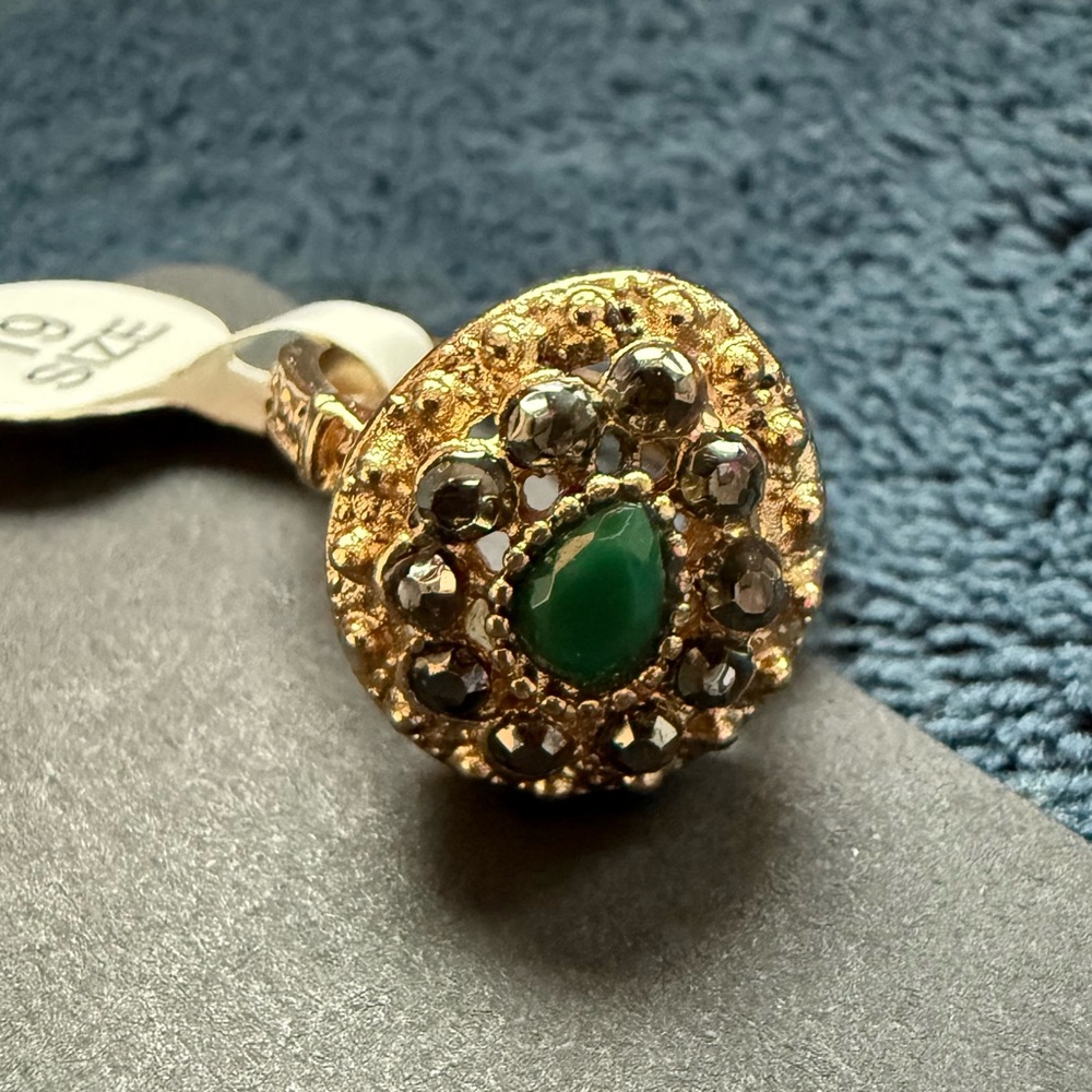 Gold and Green Gemstone Statement Ring